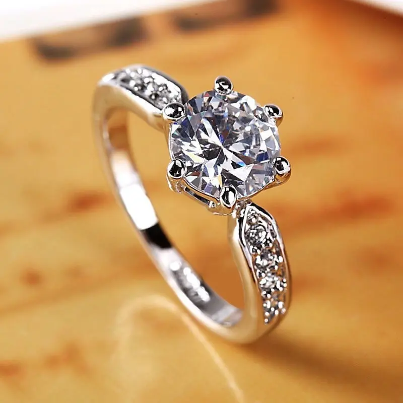 six prong cubic zircon open adjustable ring, full inlaid shiny gem engagement band, elegant ceremony women hand accessory, classic six claw delicate zircon jewelry