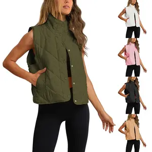 Ommig Women's TikTokShopBlackFriday Quilted Puffer Vest Stand Collar Lightweight Button Down Padded Gilet with Pockets