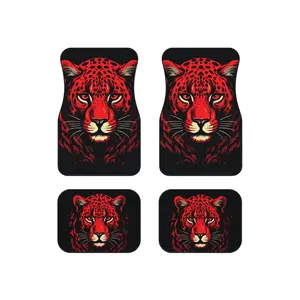 Red Jaguar Car Floor Mat (4-piece set) Comfortable and stylish car interior decoration, easy to clean and practical for all models