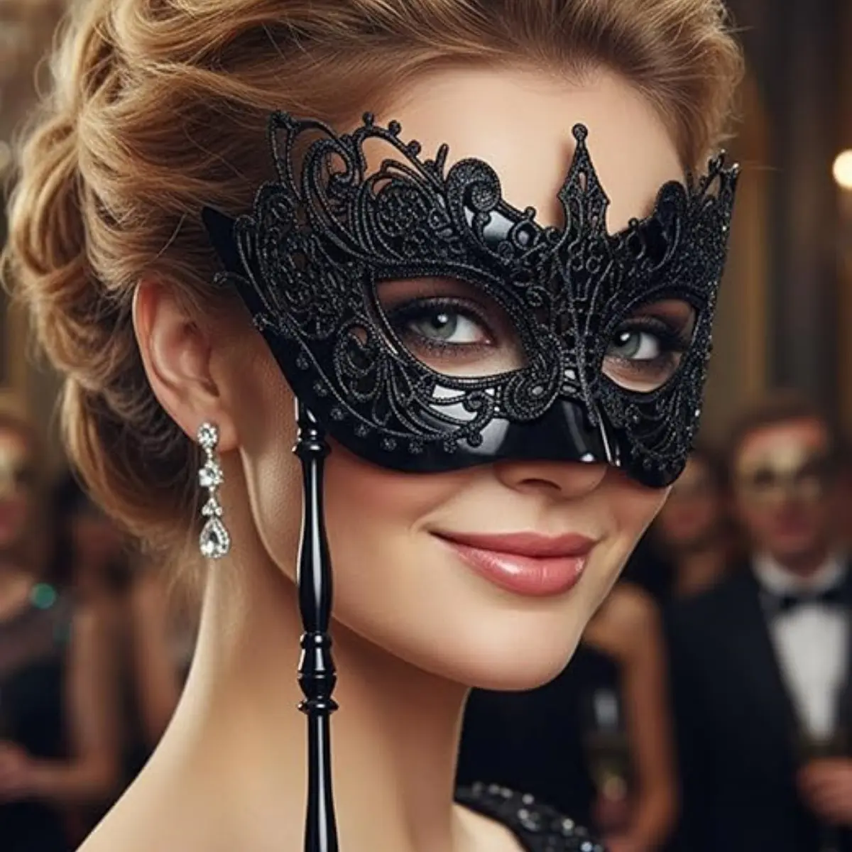 Halloween Masquerade Mask with Handle, Hollow Out Lace Handheld Prop, Ideal for Adult Cosplay and Theme Parties