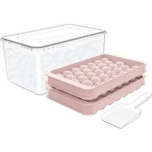 Ice Cube Tray for Freezer with Lid & Bin, 0.8"x66 Round Ice Cube Mold with Container, Small Circle Ice Cube Tray Making Sphere Ice Chilling Cocktail Tea Coffee
