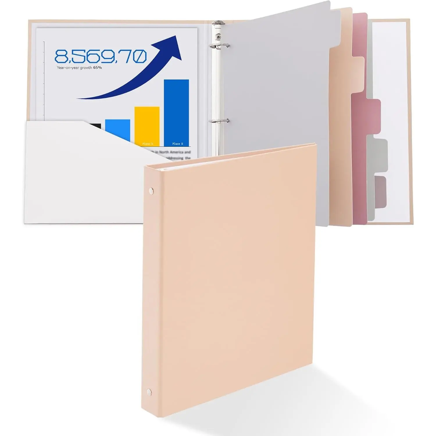 1 Inch 3 Ring Binders with Dividers & Inside Pocket, Letter Size Cardboard Pastel Binders Organizer, Holds 225 Sheets Durable Aesthetic Design for School Office , Morandi Blue