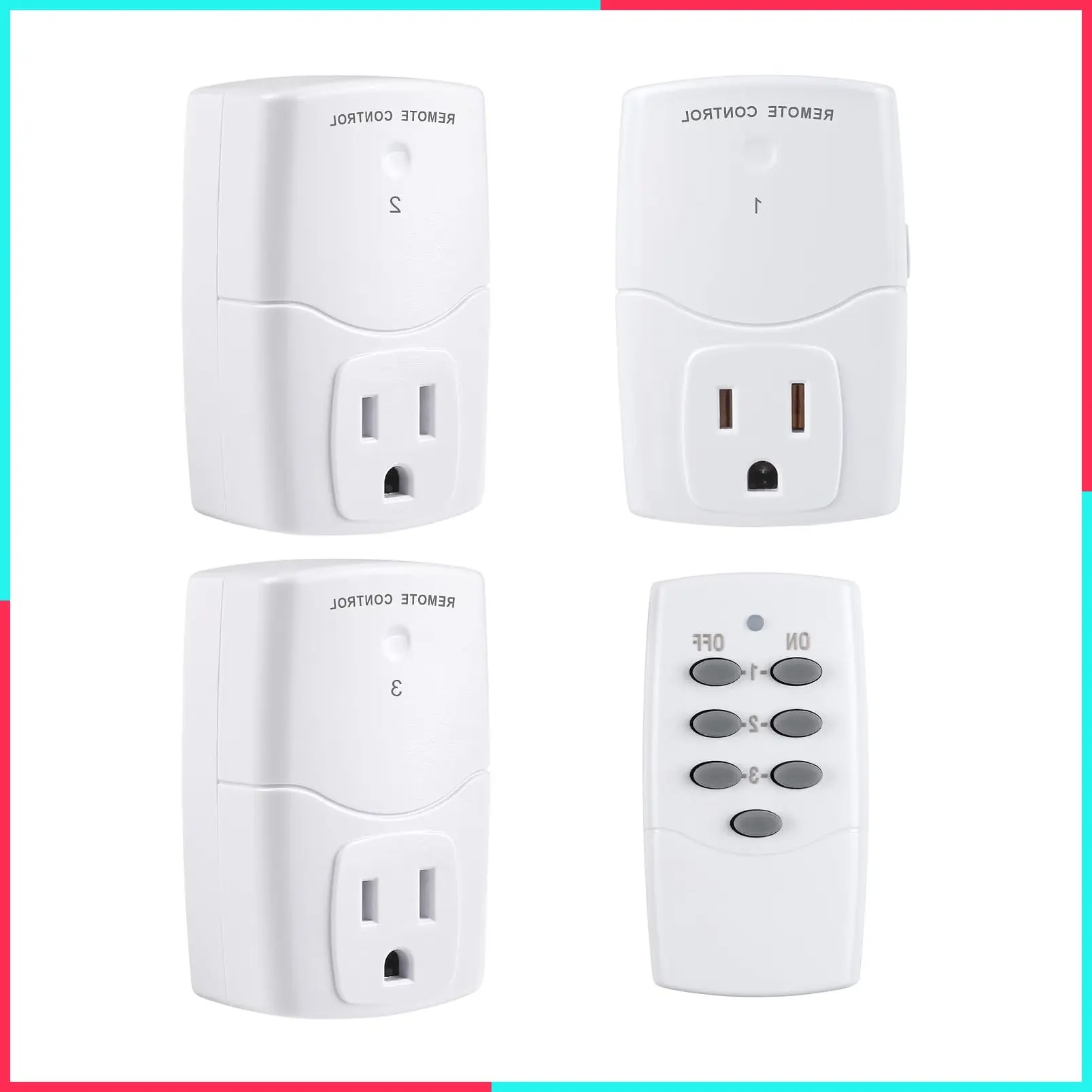 White Wireless Remote Control Outlet Switch Set, 3 Plug-in Power Sockets + 1 Remote, 1250W/10A for Household Appliances, LED Light Bulbs, Lamps