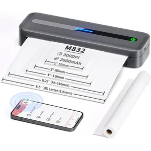 Portable Wireless Printer for Travel Mini Compact Inkless Thermal Bluetooth Printer Compatible with Android and iOS Smartphone Tablet Laptop Gray