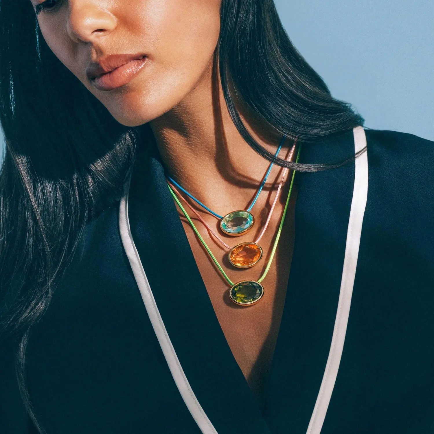 Minimalist Large Oval Zircon Pendant Necklace for Women, High Transparency Rock Candy Crystal on an Adjustable Waxed Cord