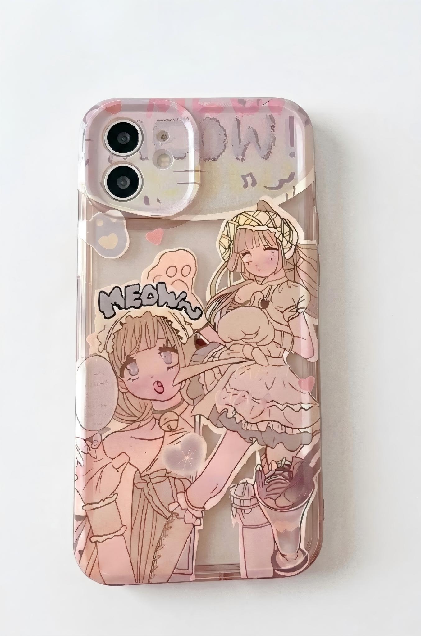 Comic Kawaii Pink Anime Girl Phone Case for iPhone 17 16 15 14 13 12 11 Air Pro Max Plus Stylish Cute Soft Clear Shockproof Durable