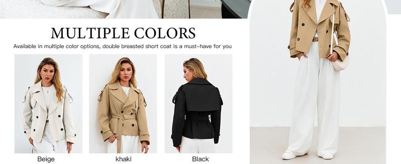 Imily Bela Womens Cropped Trench Coat Casual Double Breasted Short Jacket Fall Fashion Outerwear with Belt