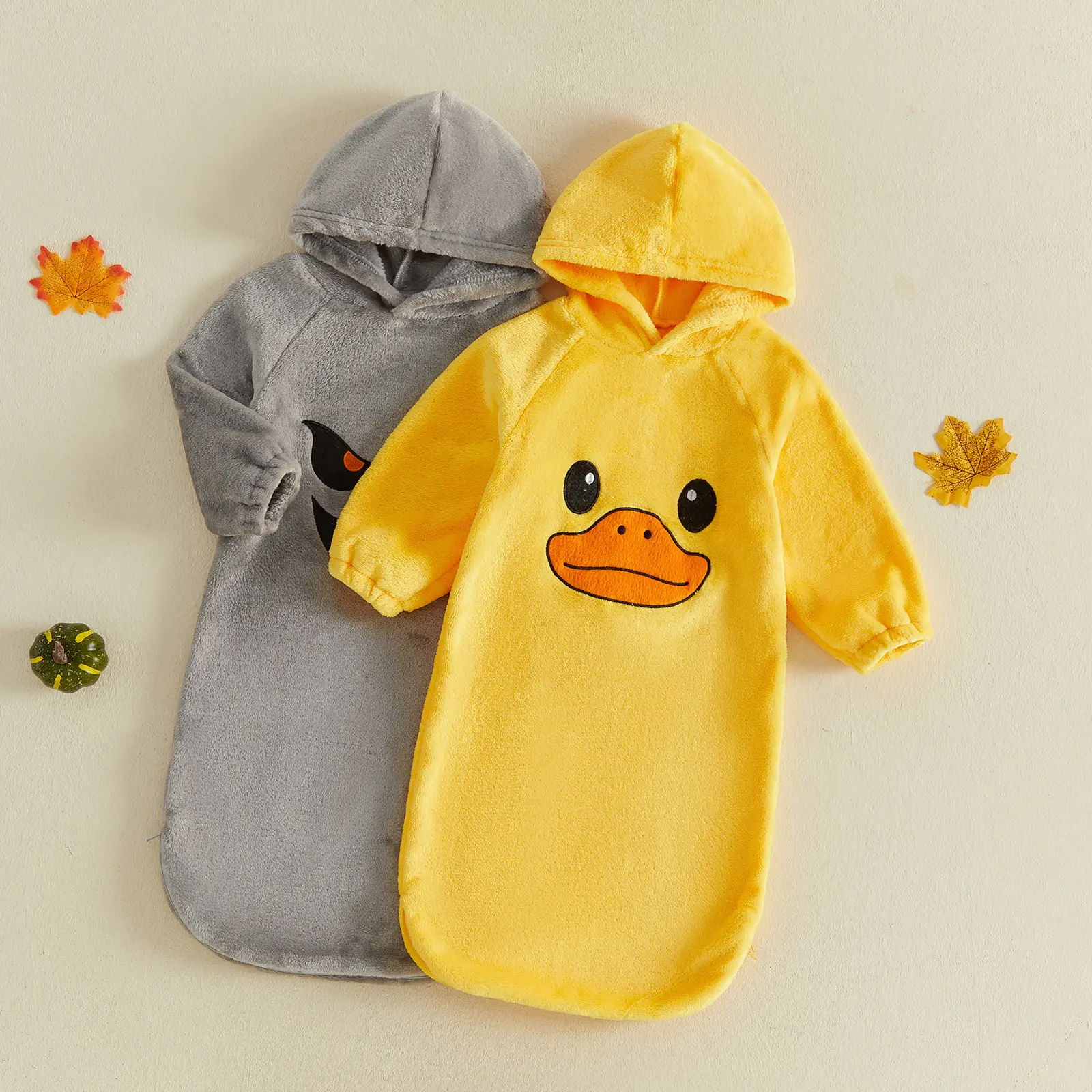 Newborn Baby Boy Girl Halloween Costume Long Sleeve Embroidery Plush Hooded Pullover Romper Sleeping bag 0-6 Months
