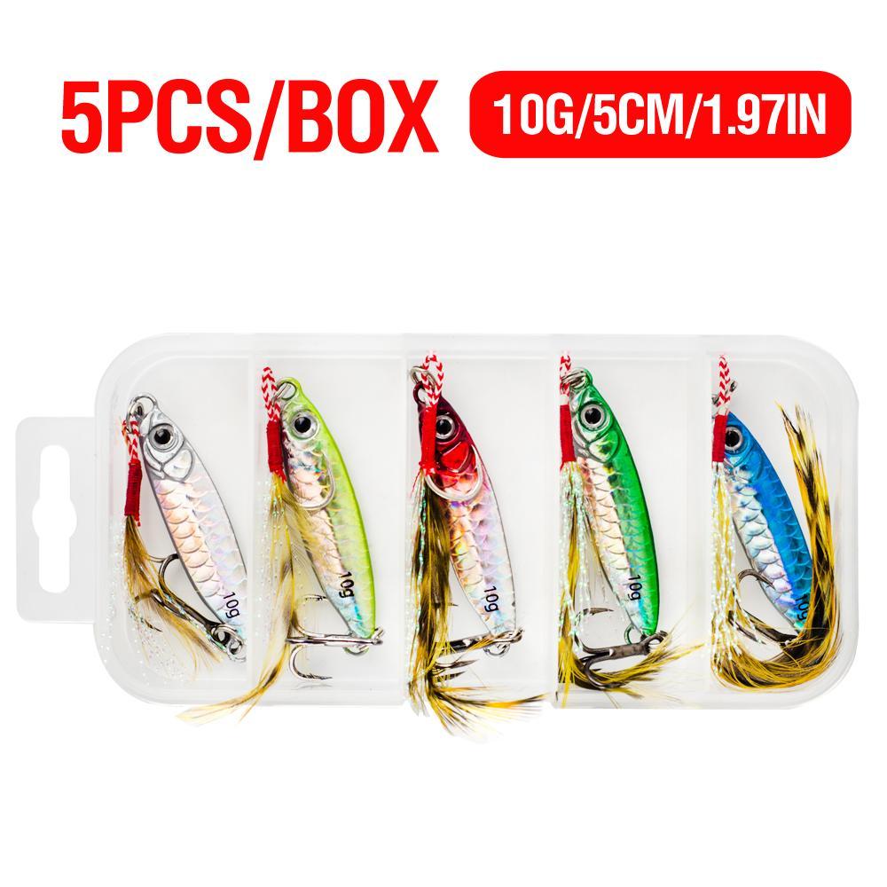 Artificial Fishing Lure Kit, 5 Counts/set Metal Jig with Treble Hook, Slow Jigging Lure for Fishing, Saltwater Artificial Bait for Fishing