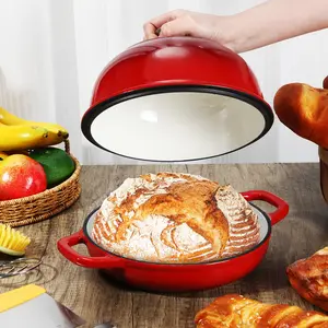 9.45 Inch Cast Iron Dutch Oven, 1 Piece Round Bread Baking Pan with Lid, Kitchen Baking Tool for Homemade Sourdough Bread, Cake, Pastry