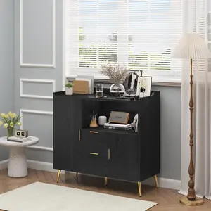 Buffet Cabinet with Drawers, 40 in Sideboard Buffet Storage Cabinet with Shelves and Doors, Freestanding Modern Coffee Bar Cabinet for Kitchen, Dining Room, Living Room