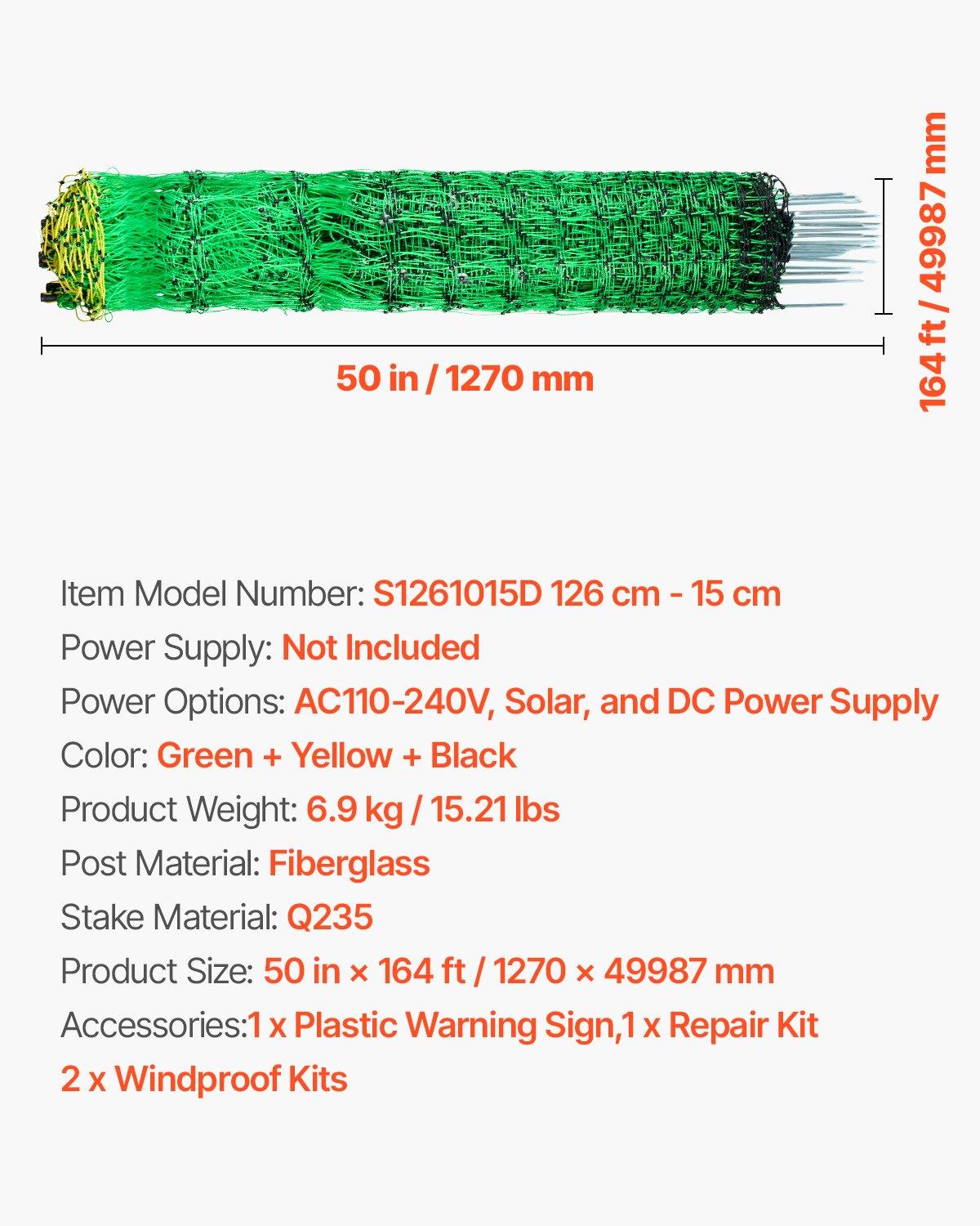 VEVOR Electric Fence Netting, 50" H x 164' L, Livestock Net Fencing with Posts & Stakes, Portable Mesh Nets for Goats, Sheep, Deer, Hogs, Dogs, Electric Fencing for Backyards, Gardens, Farms, Ranches VEVOR Electric Fence Netting, 50" H x 164' L, Livestock Net Fencing with Posts & Stakes, Portable Mesh Nets for Goats, Sheep, Deer, Hogs, Dogs, Electric Fencing for Backyards, Gardens, Farms, Ranches