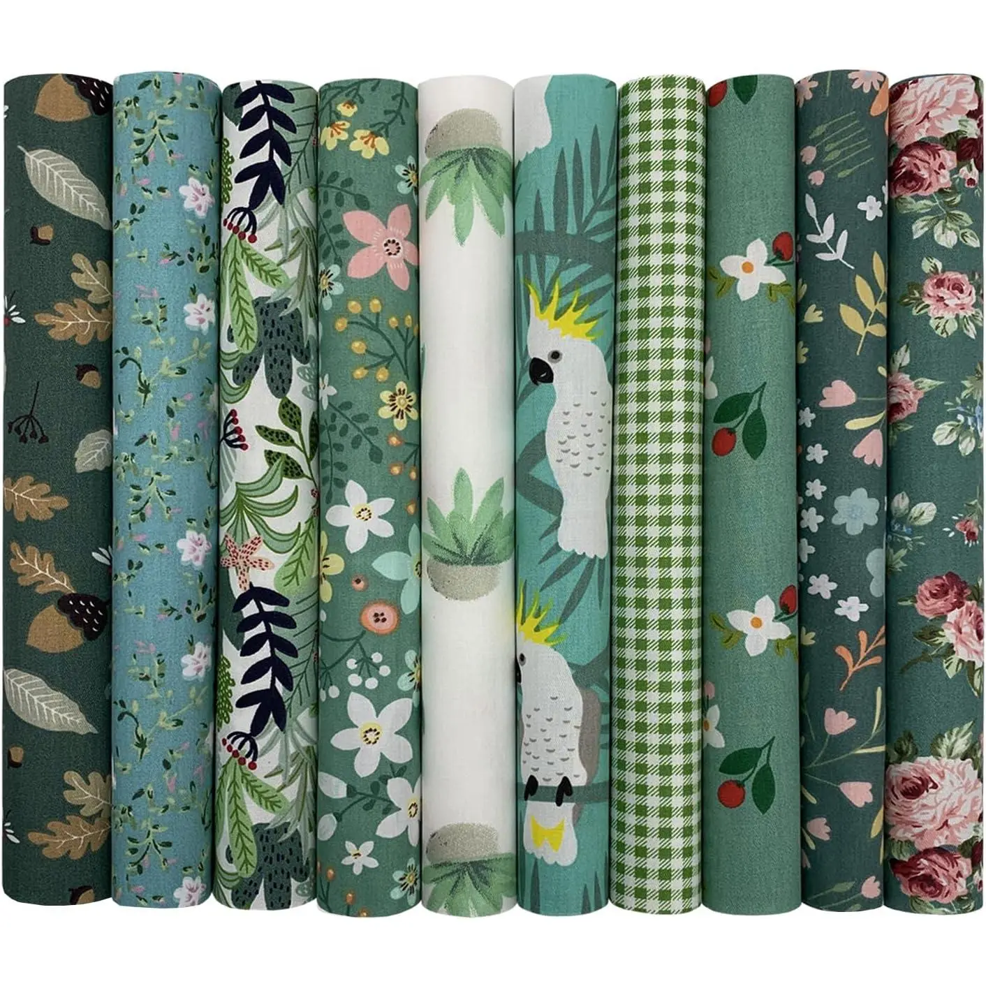 10 count  Fabric Squares  25 x 25 cm Floral Patterns Printed Fabric Patchwork Craft Cloths for Sewing Quilting DIY Needlework Decoration Scrapbooking Handwork (Green)