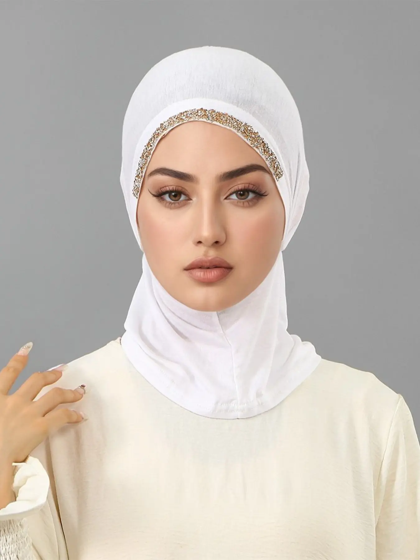 Modal High Elastic Tube Cap, Classic Solid Color with Sequin Decoration, Soft Sleep Cap for Daily Wear, Comfortable and Stylish Headwear, Hijab Undercap