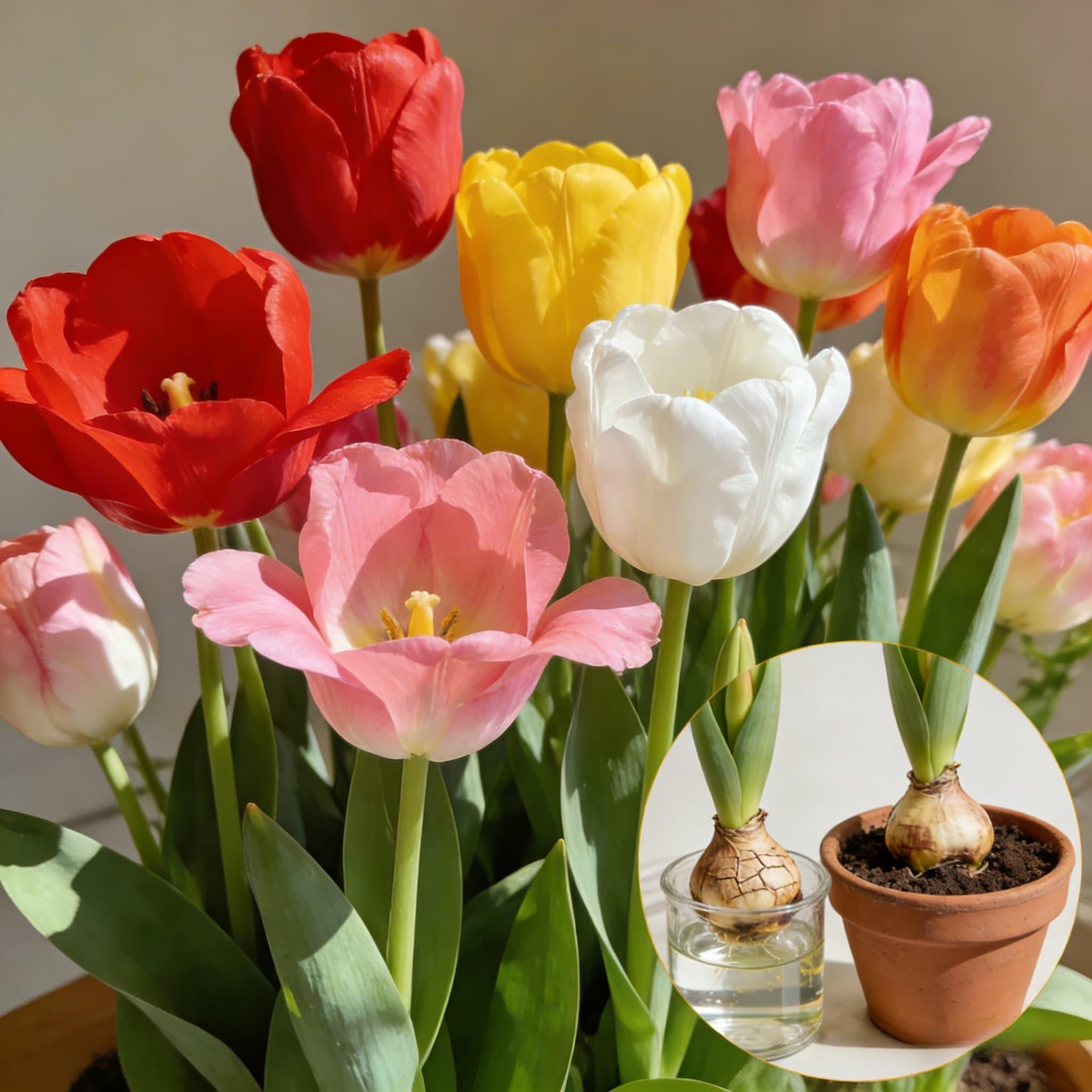 Random color tulip bulbs, suitable for hydroponics or soil cultivation, easy to care for, even beginners can easily grow.