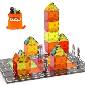 VEVOR Magnetic Tiles, 56 PCS Magnetic Road Building Blocks for Kids, Magnet Building Set with Storage Bag, STEM Sensory Educational City Construction Stacking Toys Gift for Toddlers Boys Girls Aged 3+