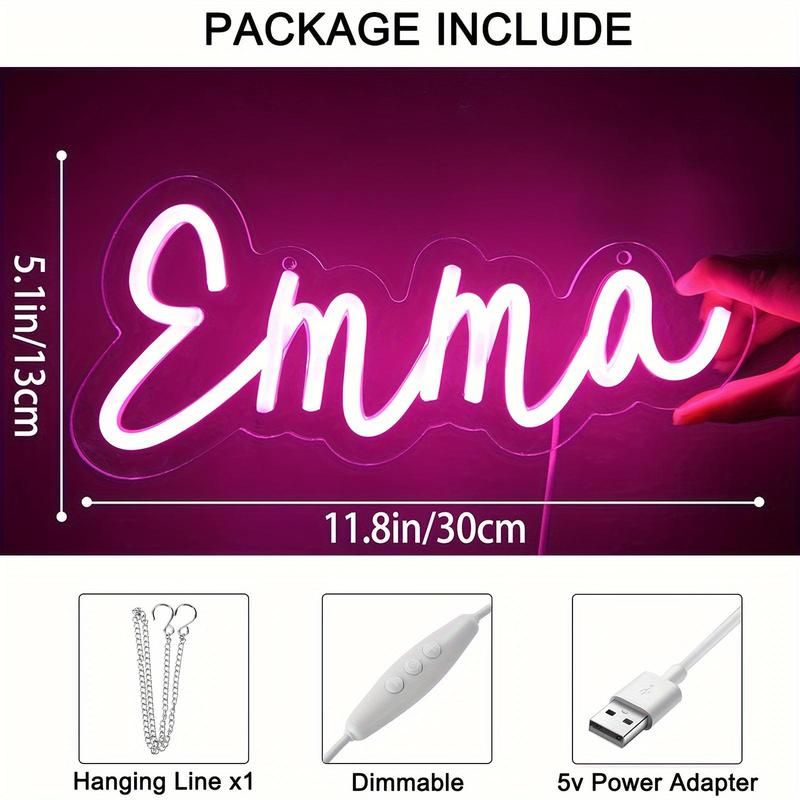 Emma Neon Sign, Emma Name Sign –Pink LED Name Light – USB Powered – Wall Decor for Bedroom, Nursery, Baby Shower, Birthday Party or Playroom