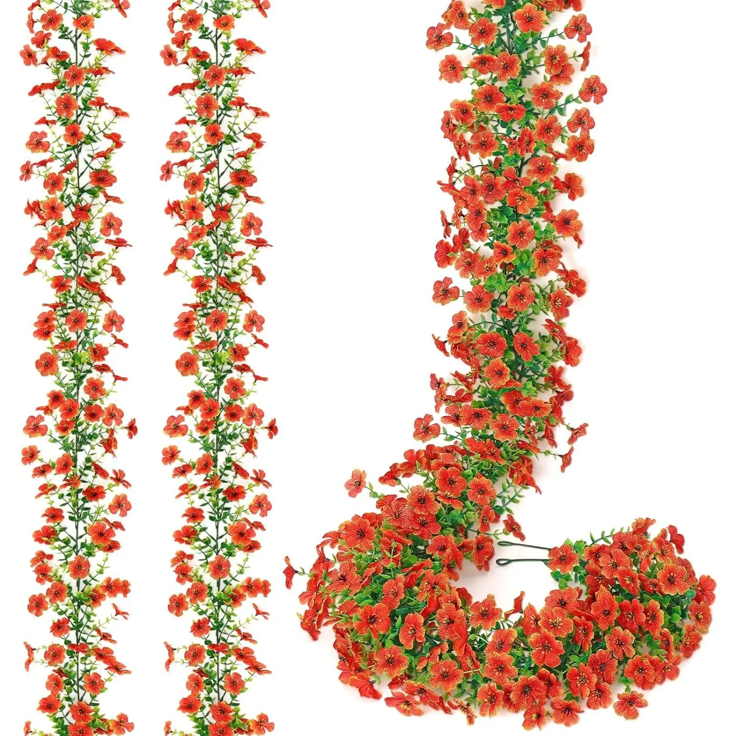 2-4 Pack UV-Resistant Artificial Daisy Ivy Garland, Decorative Silk Hanging Flowers for Home, Garden, Wedding Photo Booth Backdrop (Orange)