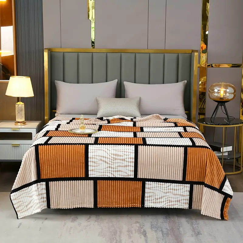 New Plaid Striped Magic Velvet Printed Blanket Flannel Milk Velvet Throw