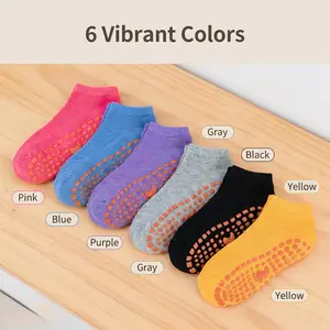 Toddler Non Slip Socks for Baby Boys Girls 5 Pairs Dotted Grip Bottom Kids Anti Skid Yoga Socks for Dancing Walking Floor