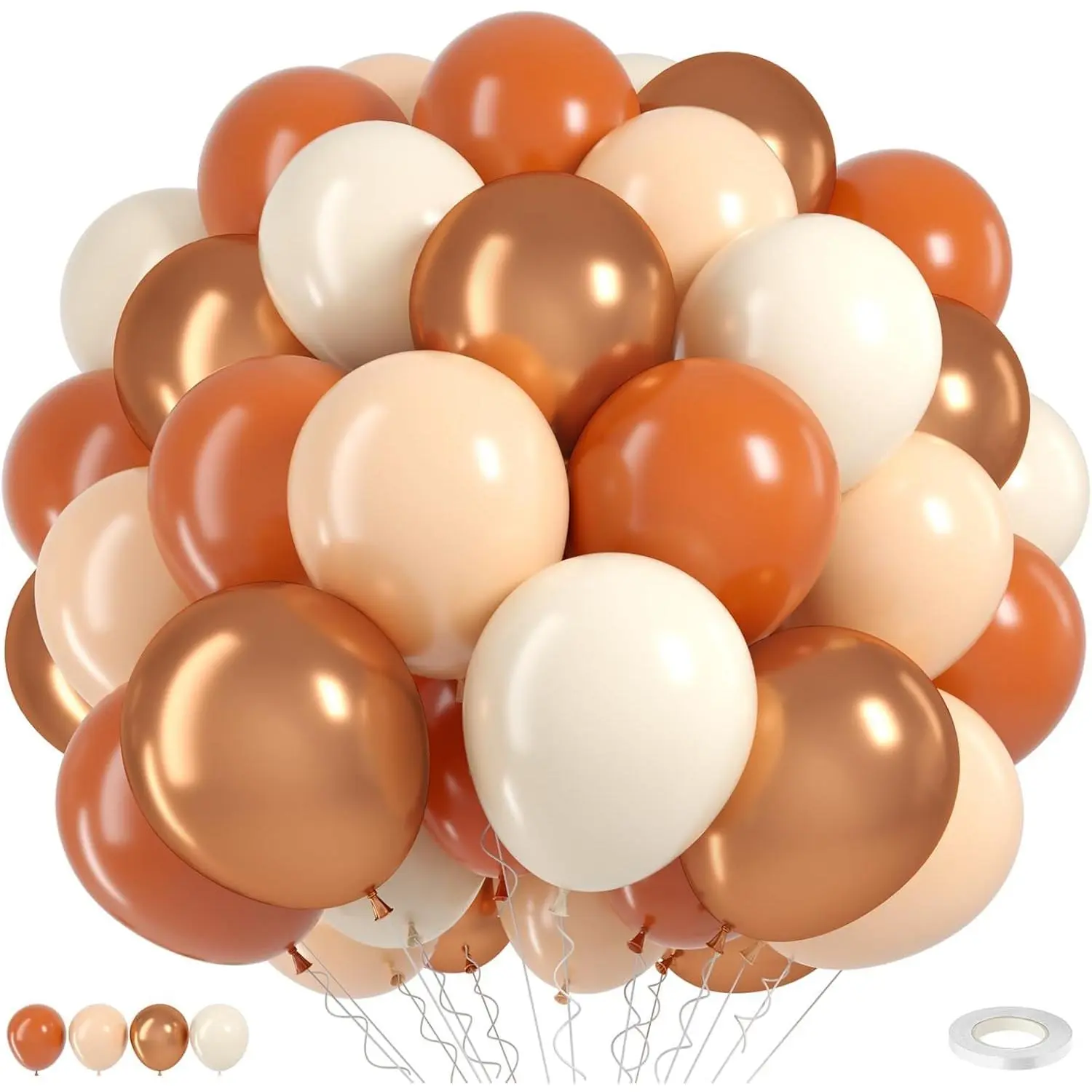Burnt Orange Gold Balloons 55pcs, 12 Inch Terracotta Burnt Dark Orange Metallic Copper Sand White Beige Latex Balloons for Birthday Fall Bridal Shower Autumn Wedding Party Decorations