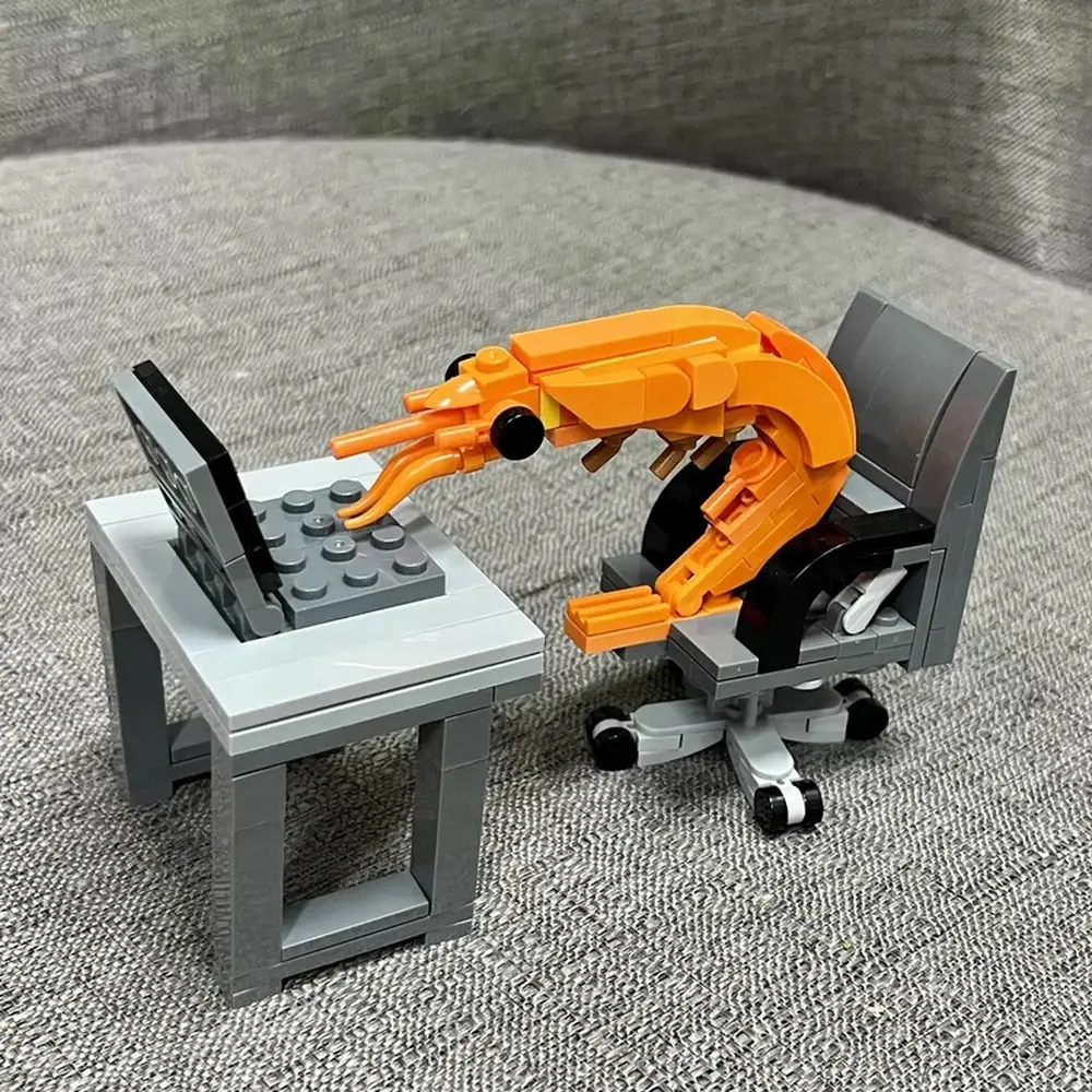 MOC Shrimp Animal Building Blocks Model DIY Assembly Puzzle Figurine Creative Desktop Decor Bricks Toy for Boys Girls