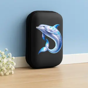 1pc shiny blue dolphin pattern printed storage box with mesh pocket and compact design - cable/headphone/charger/card/small accessory storage box, suitable for office, travel, enthusiasts - durable and portable accessory sorting