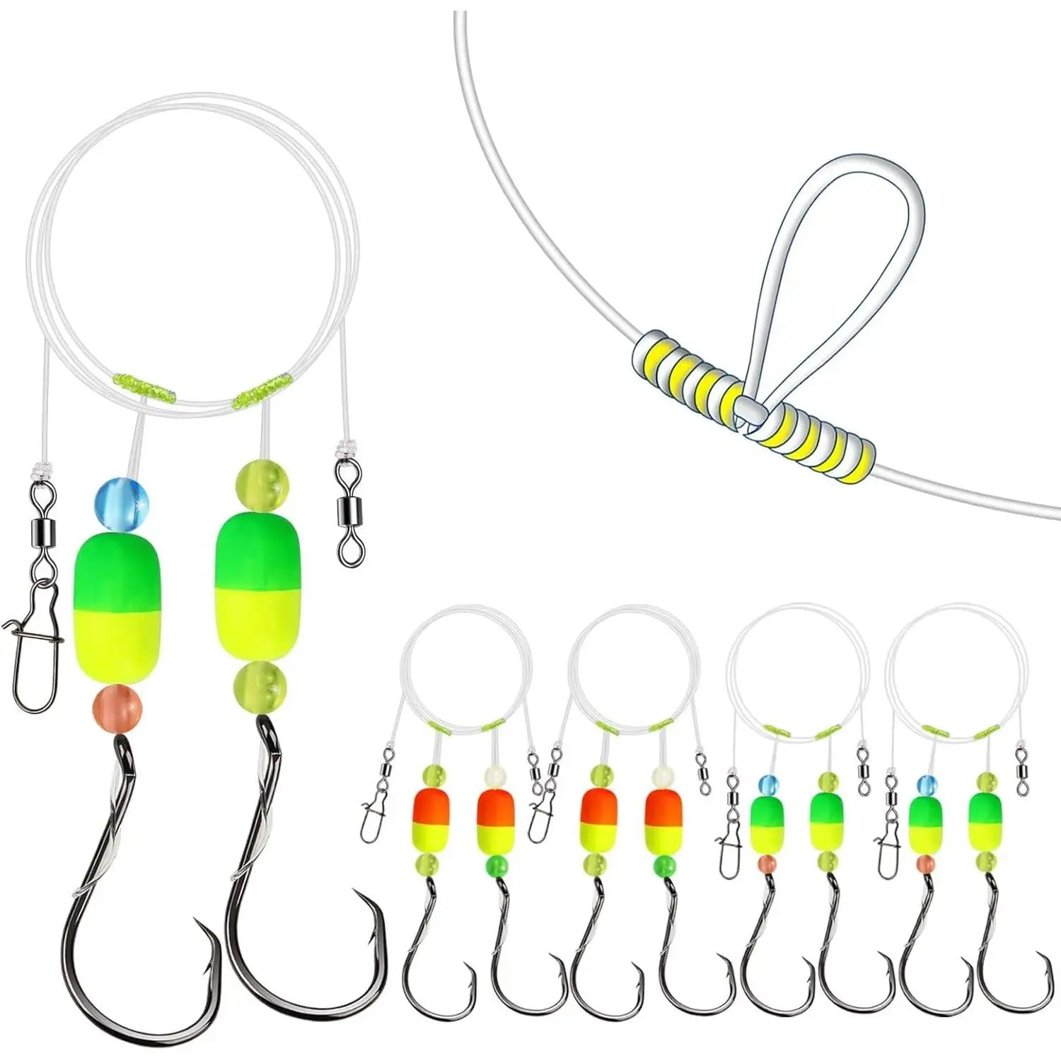 10 count/4PCS Pompano Rigs for Surf Fishing Saltwater Fishing Rigs with Floats and Beads  Double-Line T-Knot Pre-Rigged Surf Fishing Gear & Tackle with Circle Hooks