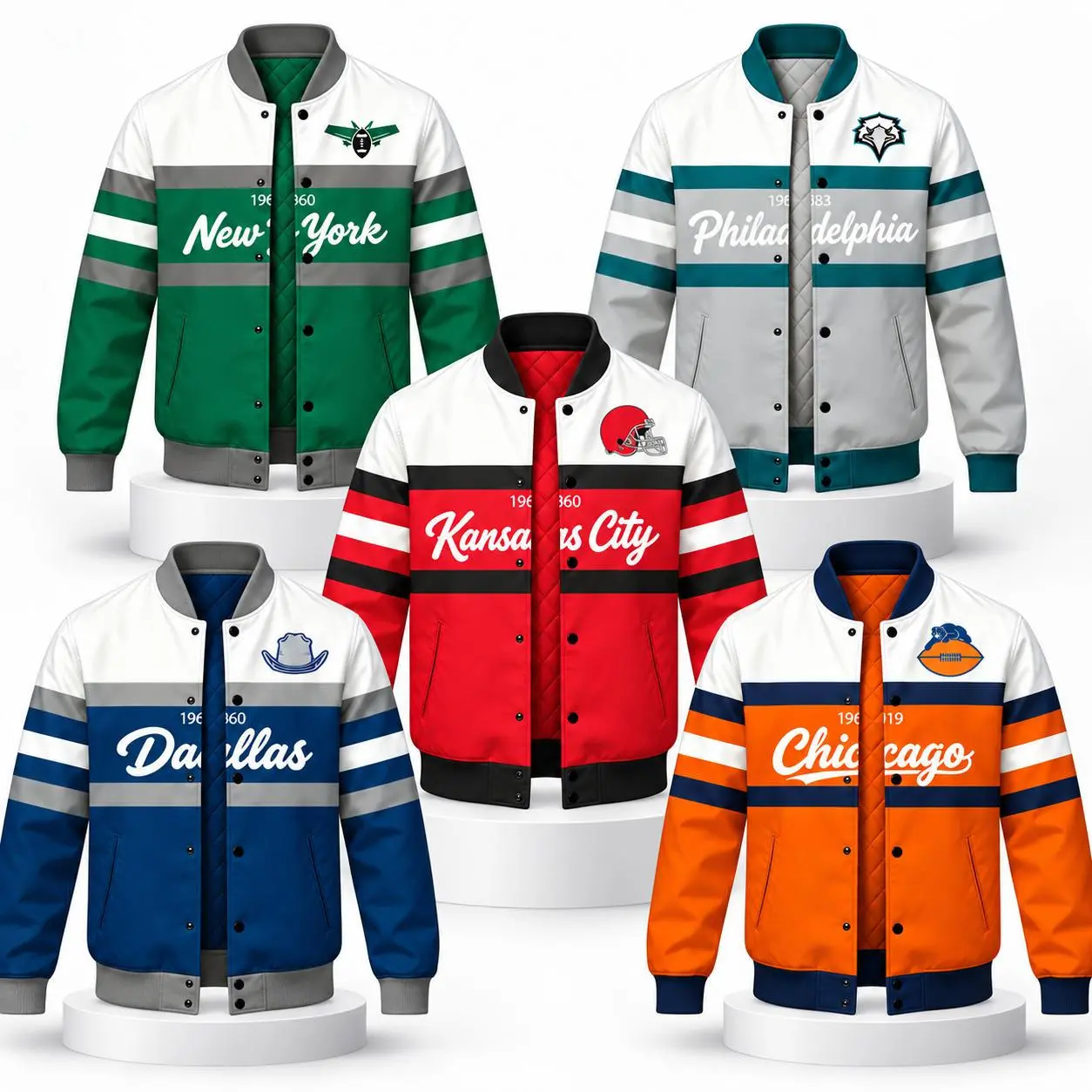 City Football Inspired Baseball Jacket, Unisex Varsity Snap Button Coat for Men Women, New York Philadelphia Kansas City Dallas Chicago Style, Game Day Tailgate Outfit, Quilted Lining, Ribbed Cuffs, Side Pockets, Fall Streetwear Gift