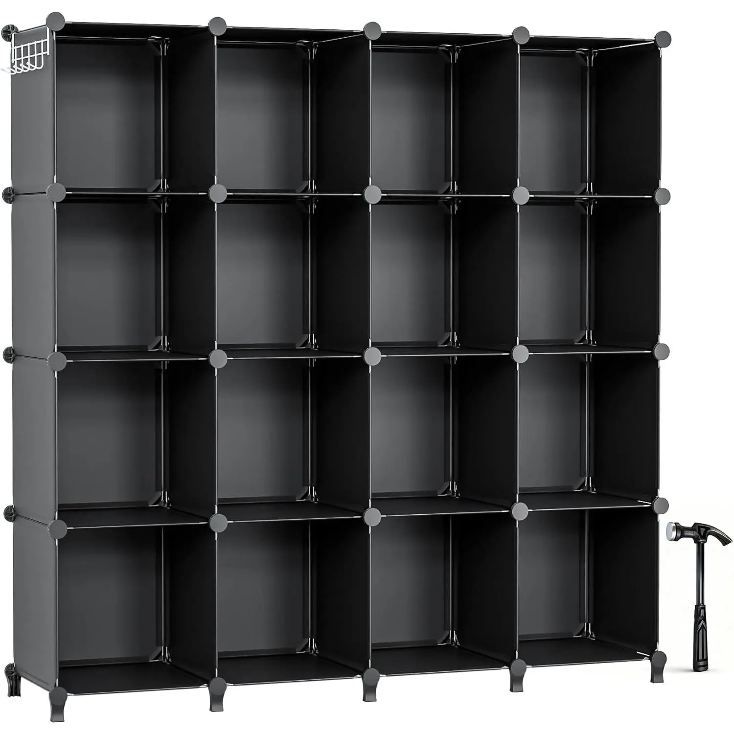 16 Cubby Storage Organizer Closet Clothes Storage Organizer Cube Shelves Closet Organizers and Storage Shelves for Clothing Storage with Hammer Kids Bookshelf（Black）
