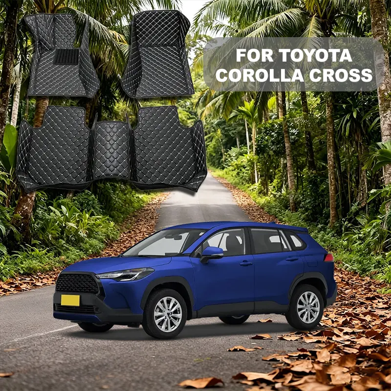 For Toyota Corolla Cross 2022–2024 models Left wheel drive car floor mat, Floor Mats For Car, PU leather material, 360 degree high edge protection, non jamming throttle design, suitable for heavy weather, detachable and easy to clean