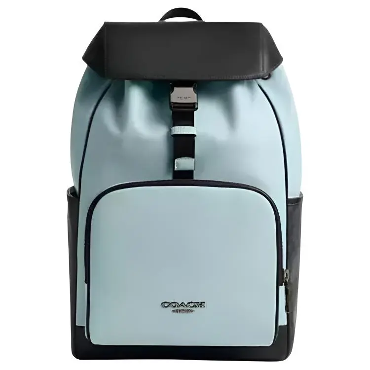 Coach Racer 26 Backpack for Men – Silver Hardware, Calfskin and Coated Canvas, Blue and Black