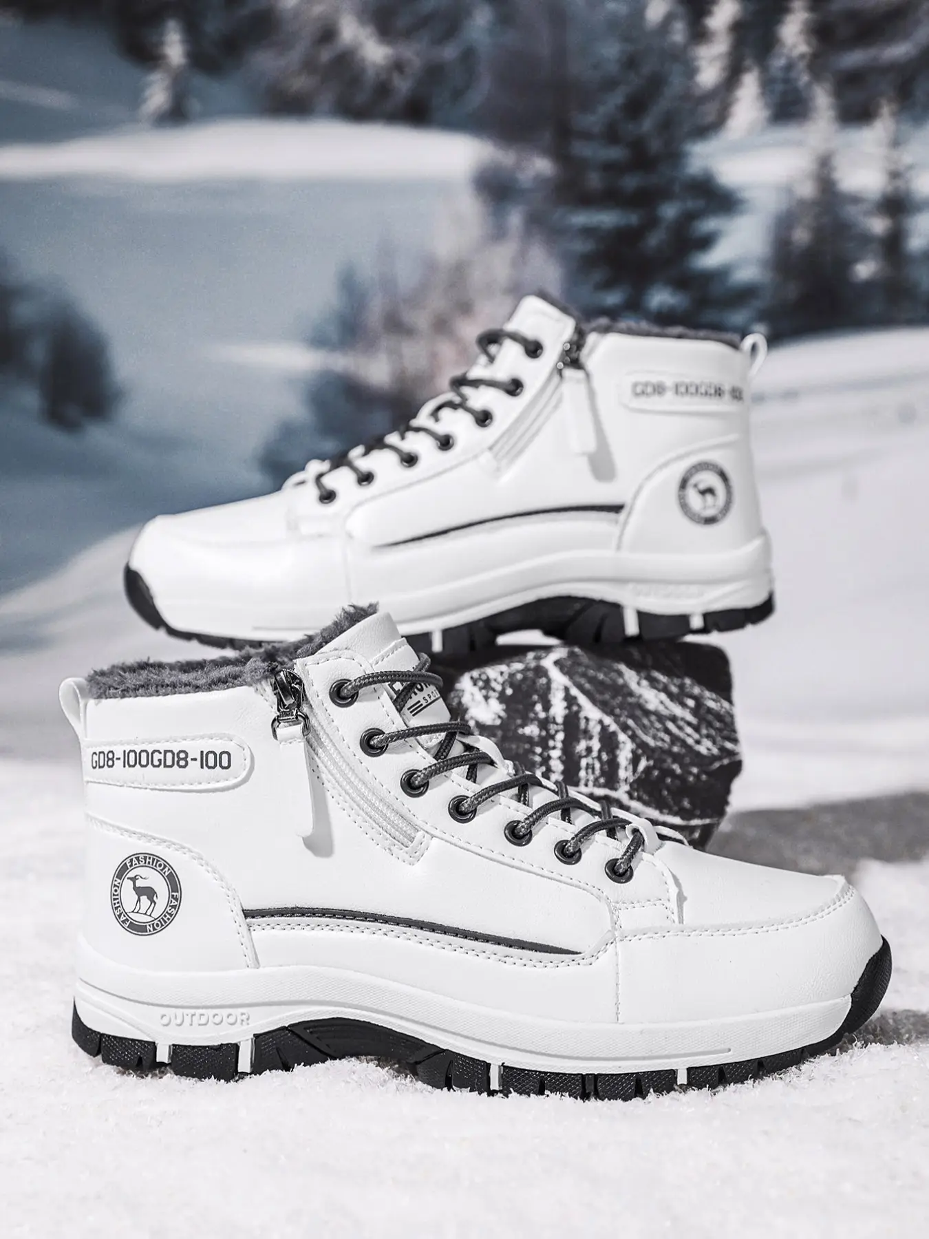 Men's High Top Boots, Waterproof Warm Cotton Shoes, Side Zipper Laces, Thick Sole Anti-Slip, Outdoor Snow Boots, Casual Style