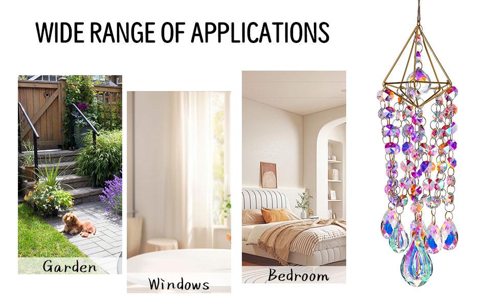 Crystal Suncatchers for Window Hanging Wind Chime Style Garden Sun Catchers with Crystals Rainbow Maker Indoor Outdoor Decor Handmade Gold Plated