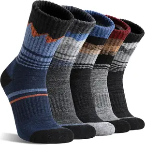 Merino Wool Hiking Warm Socks Thermal Winter Cozy Crew Socks with Cushioned Sole & Moisture Wicking 5 Pairs for MenGift.