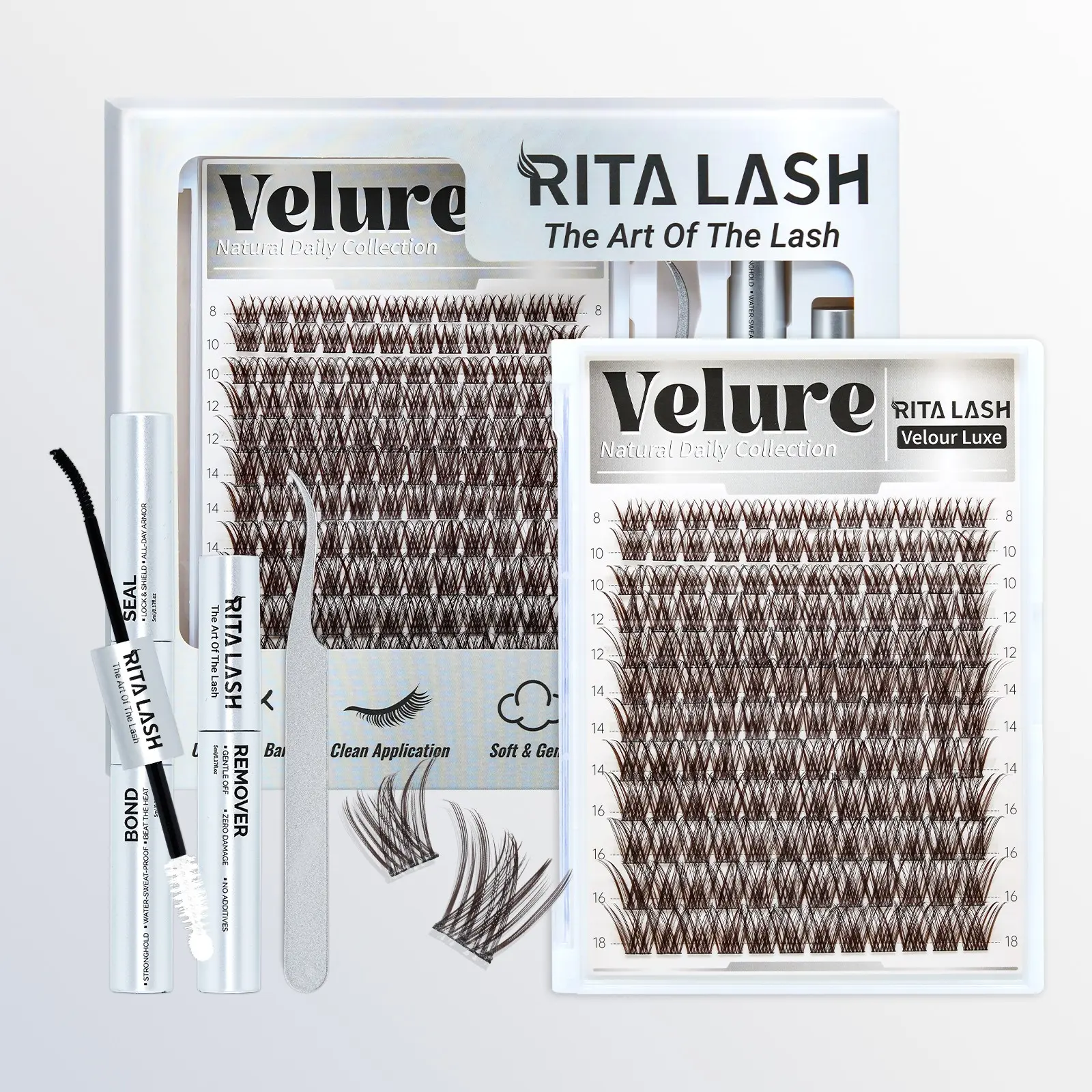 RITALASH 144Pcs Dark Brown Velure Lash Collection Upgrade Lashes with Ultra-Dense, Waterproof, Long-Lasting Lashes | Venus Velure | Beginner-Friendly Lashes for a Flawless Look | Trendy & Must-Have Clusters Eyelashes