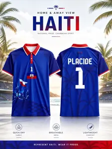 Haiti 2026 Men's Soccer Jersey Blue Polo Shirt, Advanced Moisture-Wicking Sportswear, Haiti National Team Fan Gear, Athletic T-Shirt