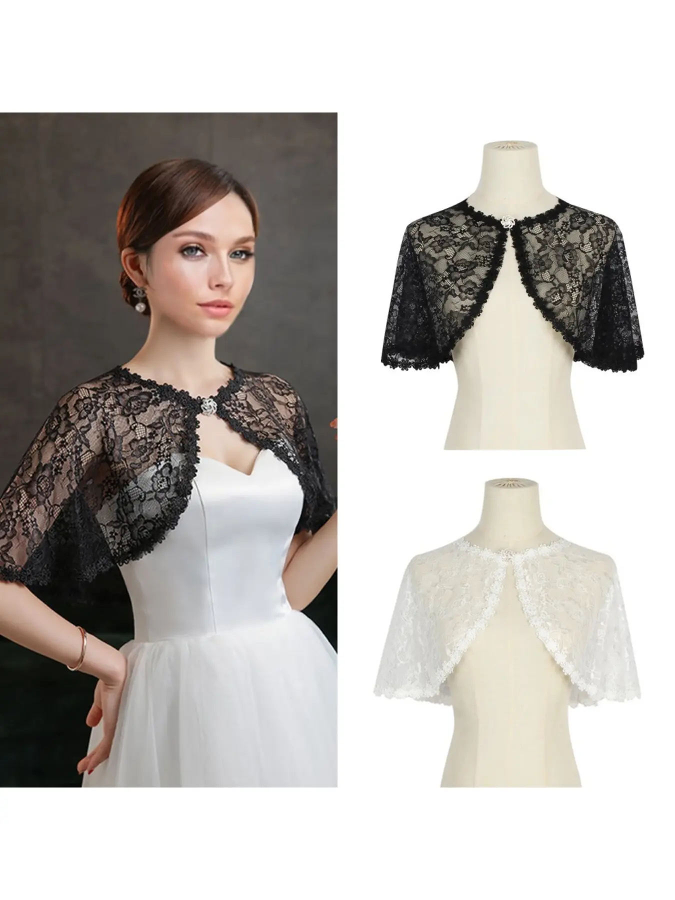 Women's new dress with open-front cardigan, diamond-embellished lace shawl jacket, capelet shoulder wrap, summer versatile thin shawl