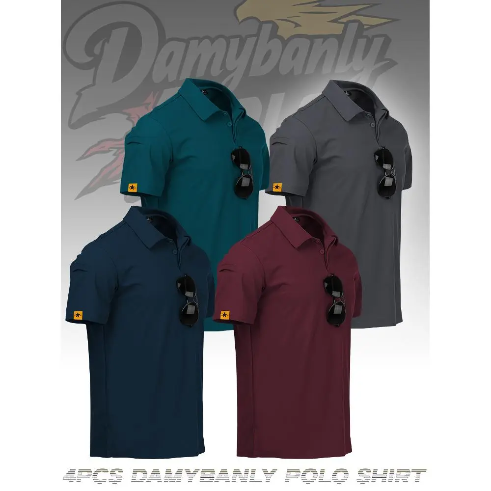 Damybanly 4 Pack Mens Polo Shirt Short Sleeve Sports Tactical T-Shirt Athletic Golf Polos Daily Casual Stylish Collared Shirts for Men
