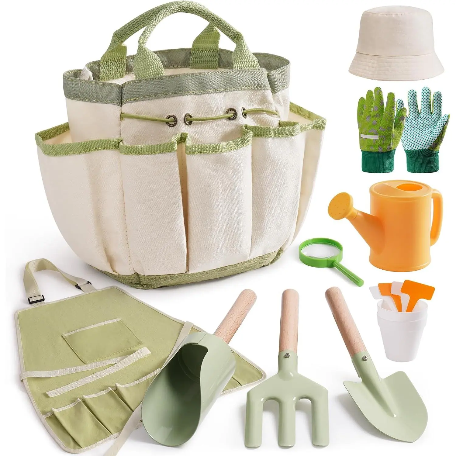 Kids Gardening Tools, 17 PCS Toddler Gardening Set, Children's Gardening Tools, Metal Kids Gardening Set All in One Kit, Gardening Tools for Kids Outdoor Toys Gift for Boys and GirlsGift.