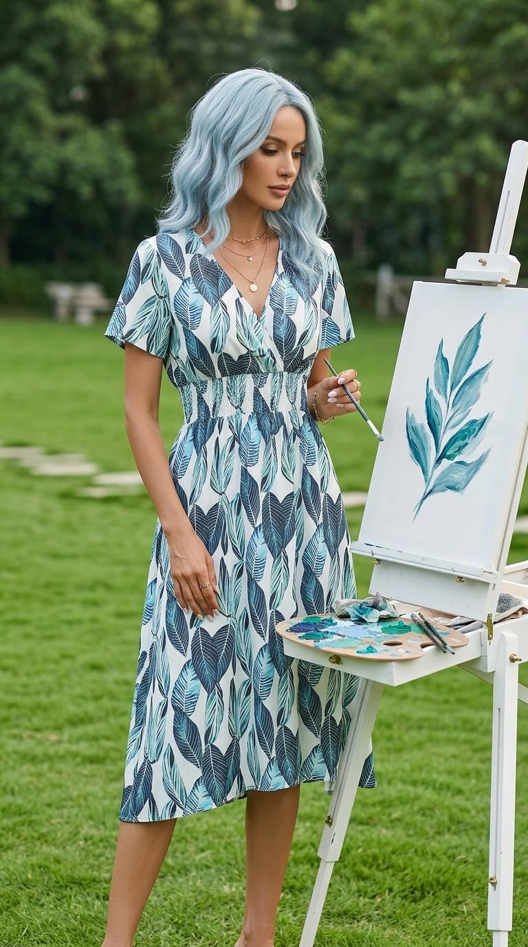 The Coralia Dress |       Midnight Mushroom Medley Summer Floral Print Short Sleeve Dress