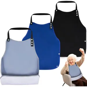 3 Pack Adult Bibs for Elderly Women Men Reusable Waterproof Adjustable Clothing Protector with Crumb Catcher