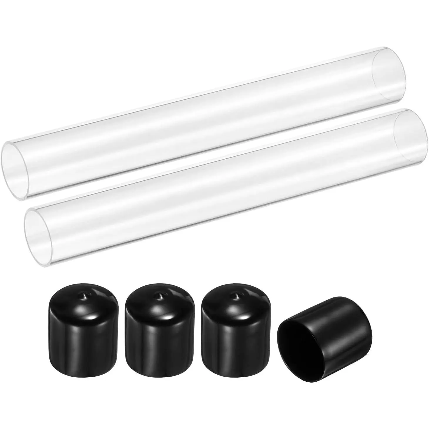 2Pcs Clear Rigid Acrylic Pipe, 36mm(1.42") ID x 40mm(1.57") OD 12" Round Polycarbonate Tube Plastic Tubing with Rubber Caps for Plumbing, Lighting, Aquarium, DIY Projects