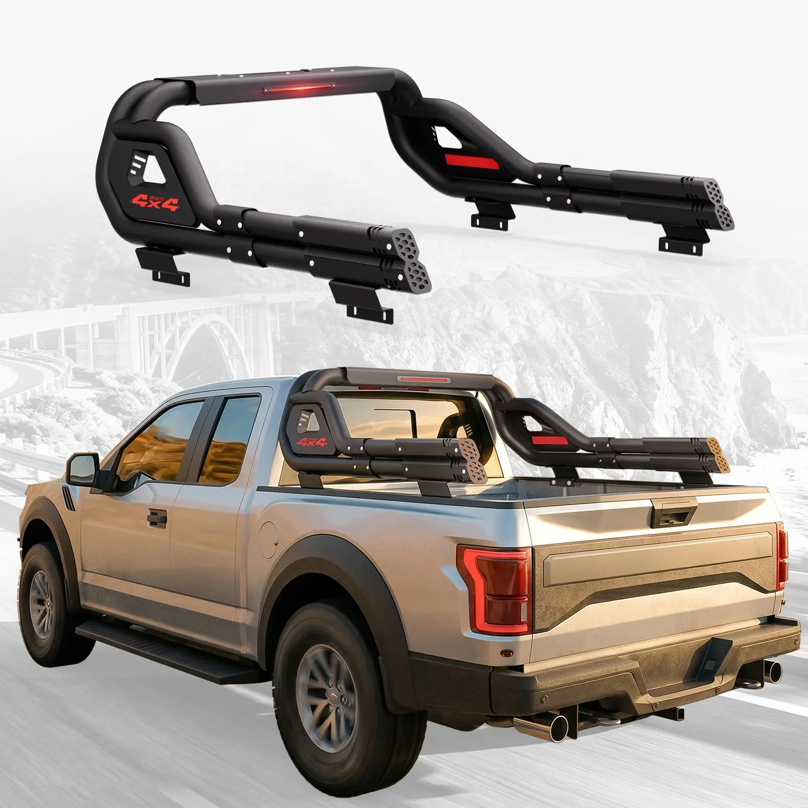56-65" Adjustable Black Truck Roll Bar Chase Rack For F150 Silverado Ram Tacoma