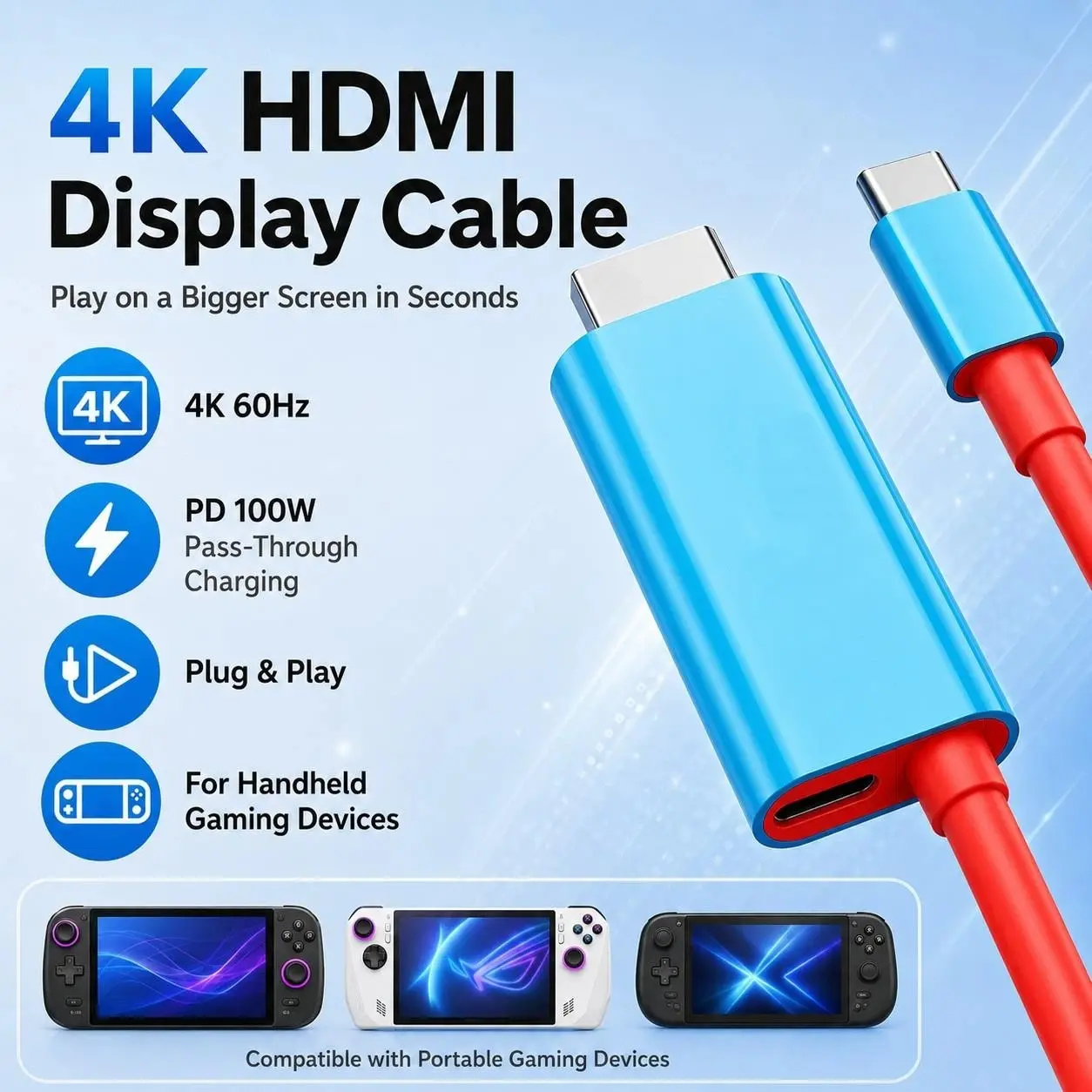 Switch 2nd Gen Functional Type C to HDMI Cable, Supports 4k60 Hdr, PD Protocol, High-Resolution Display Adapter, Ideal for Gaming & Streaming Devices