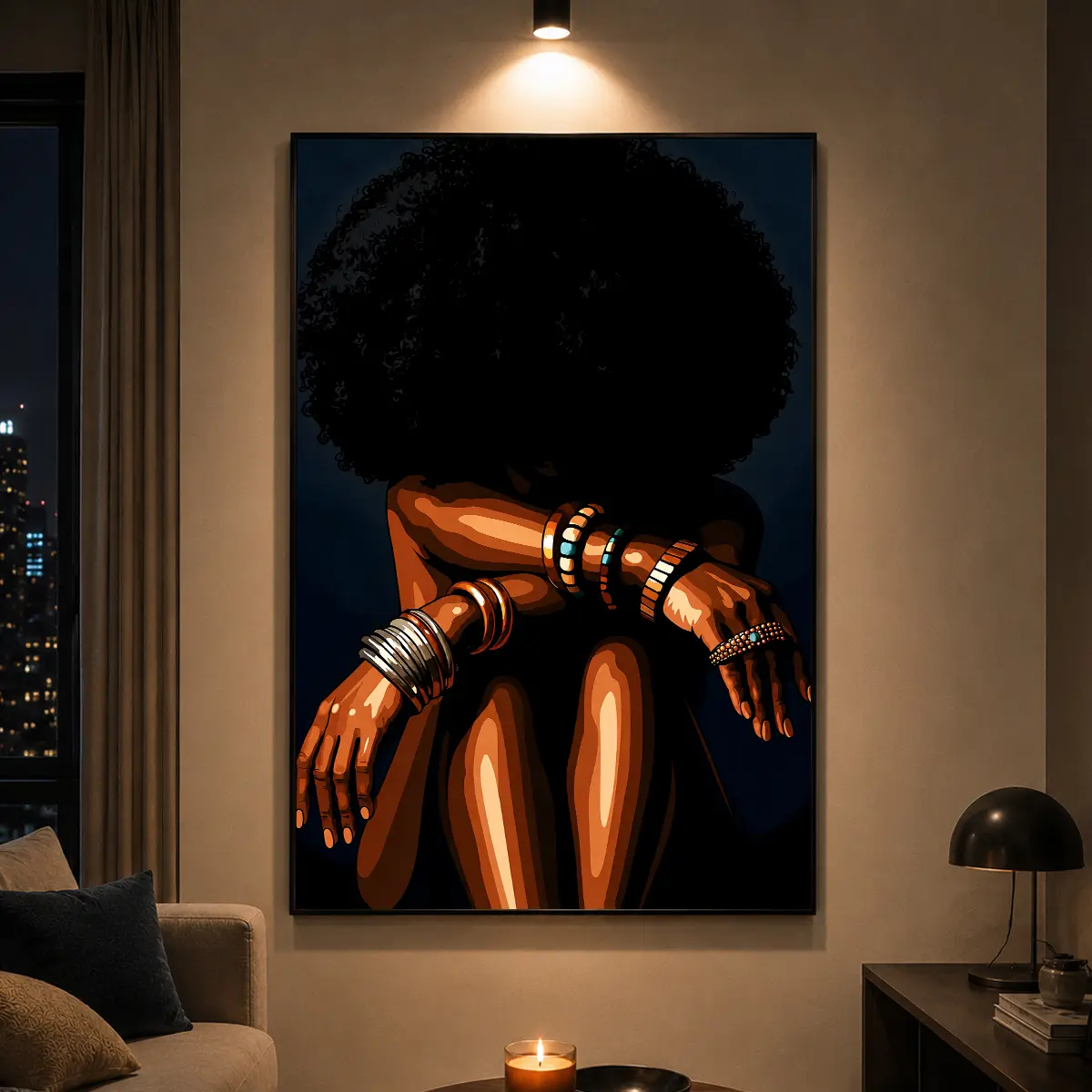 Afrocentric Woman Poster, Modern Ethnic Wall Art Print, Black Girl Canvas Painting, Art Canvas Print, Bedroom Decor, Office Decor, Living Room Decor, Home Decoration, Black Woman Wall Art, Cultural Wall Decor, Aesthetic Room Decor, Gift Idea