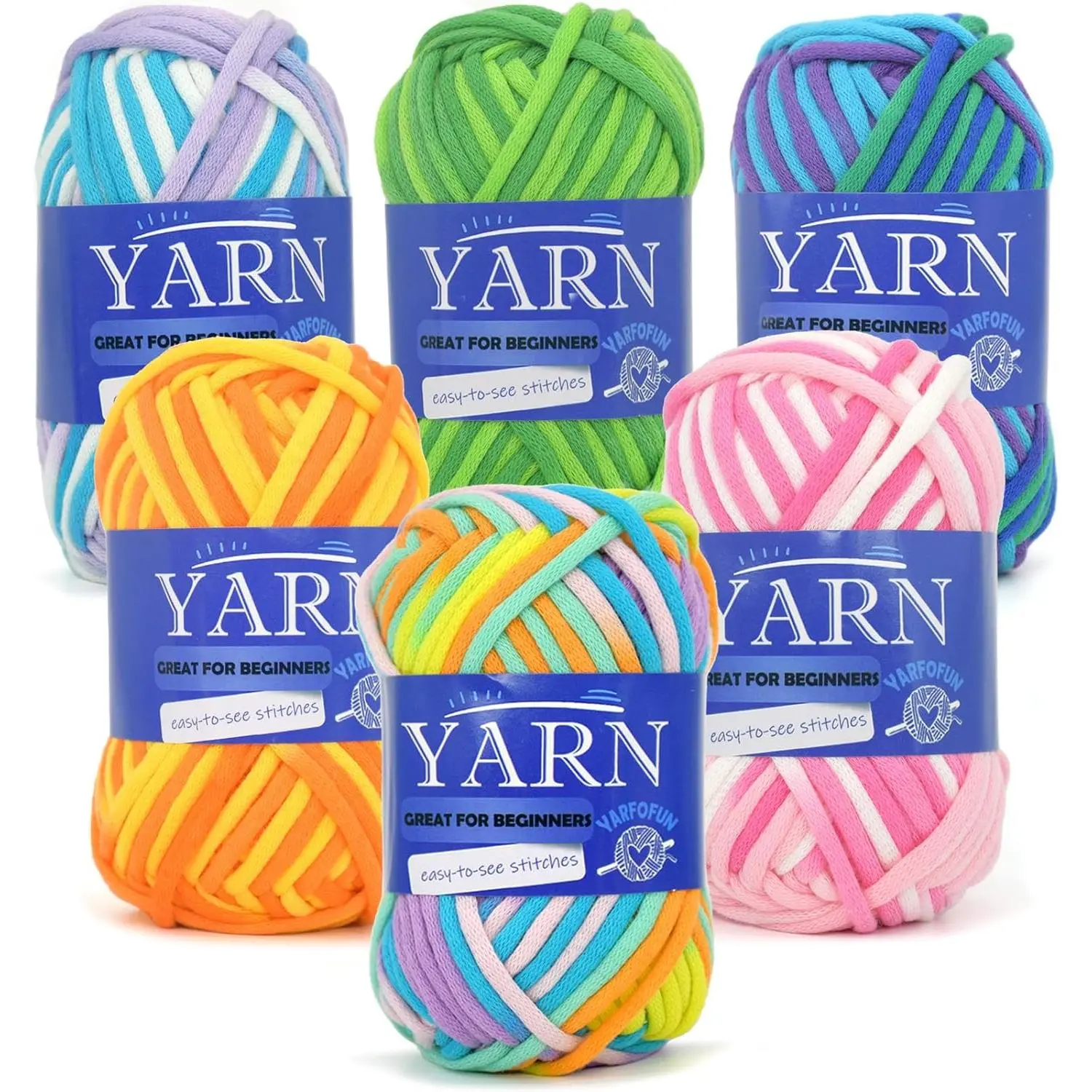 6 Pack Rainbow Multicolor  Crochet Yarn for Beginners - Easy-to-See Stitches Mini Variegated Series for Knitting and Crocheting