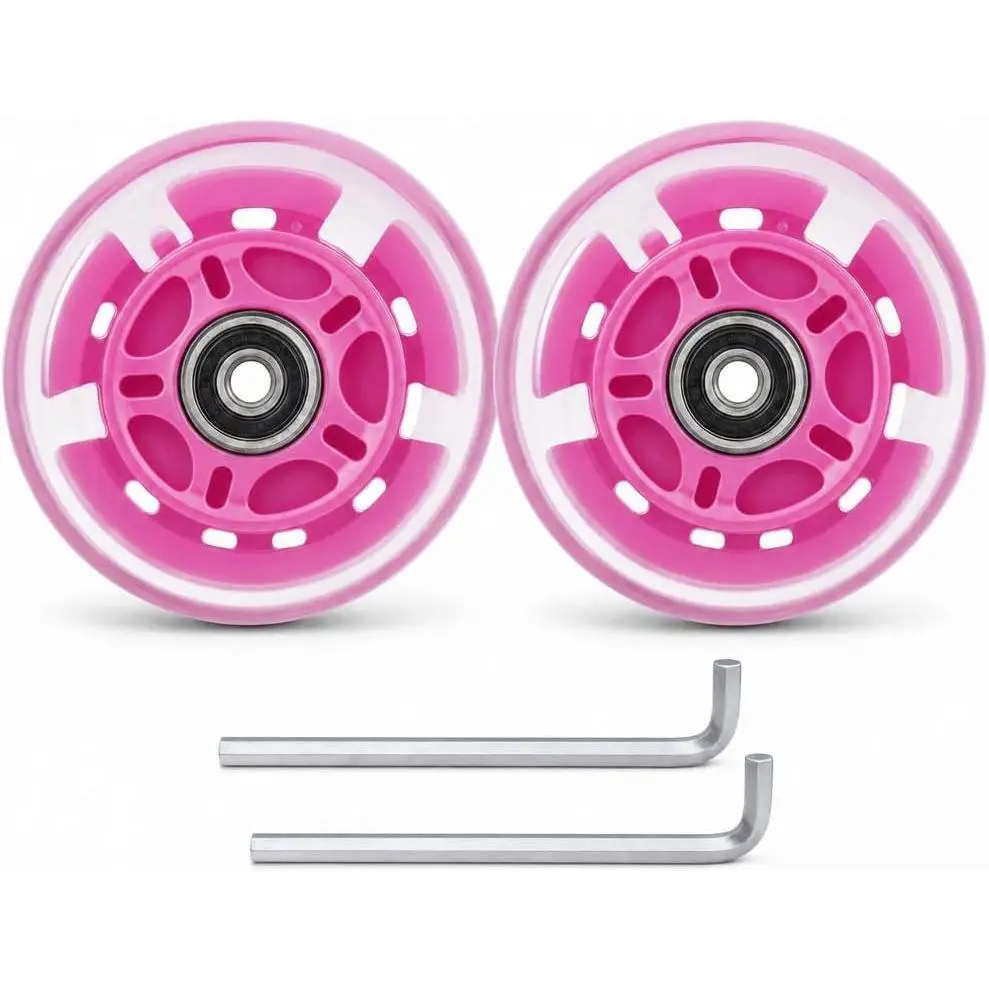 80mm Light Up Wheels, 2-Pack LED Flashing Inline Skate Wheels & Scooter Rear Wheels, 85A PU with ABEC-9 Bearings, Includes 2 L-Wrenches for  Indoor Outdoor ()