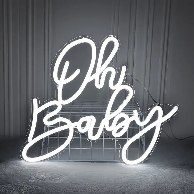 1PC Oh Baby LED Neon Sign Acrylic Transparent Backboard USB Powered for Wall Decor Birthday Party Wedding Gaming Indoor Bedroom Home Decoration