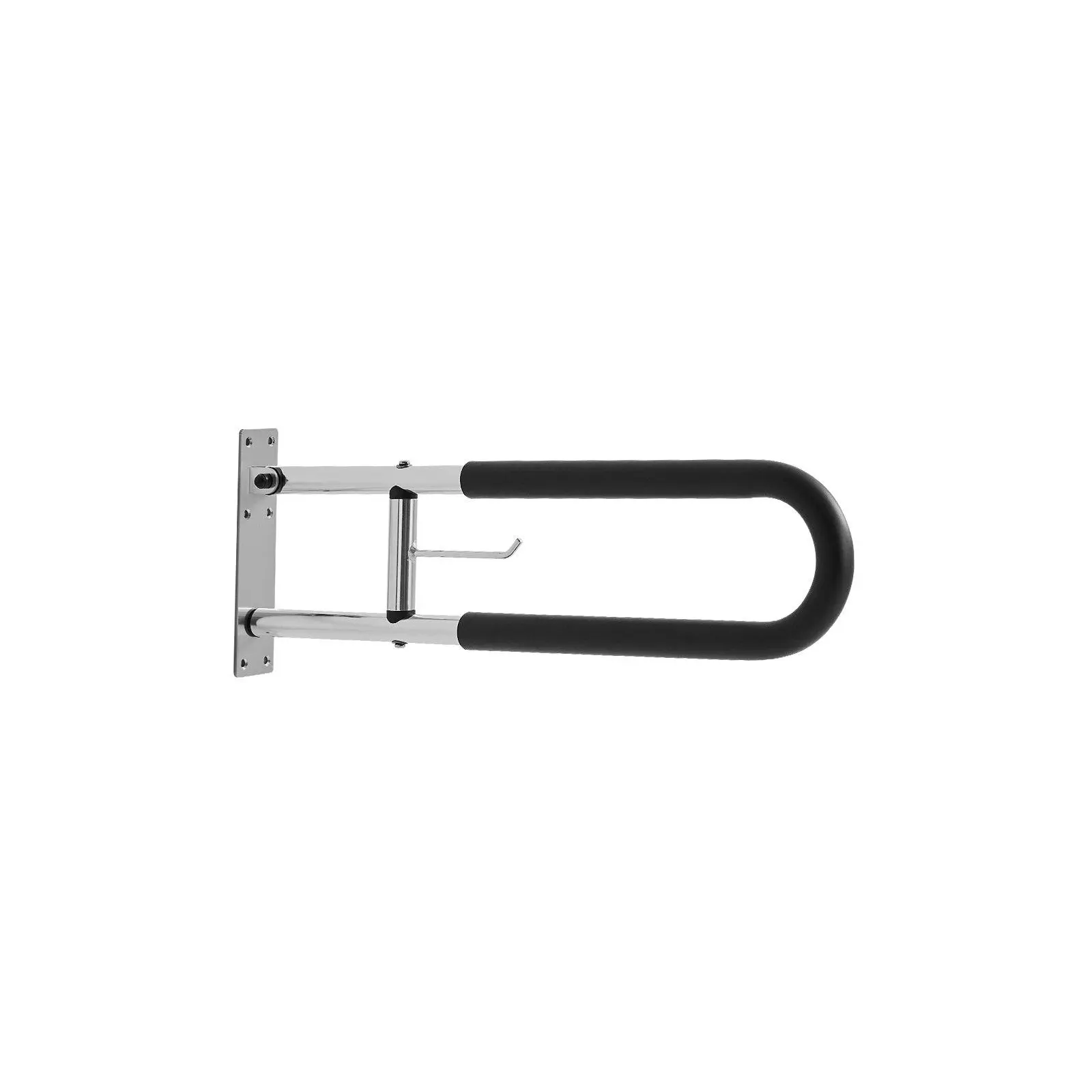 VEVOR Toilet Safety Rail, 30 Inch U-Shaped Handicap Grab Bar, Foldable Senior Safety Pole, Flip Up Toilet Grab Bars with Anti-Slip Handle, 300 Lbs Load Capacity Security Handrail with Paper Holder